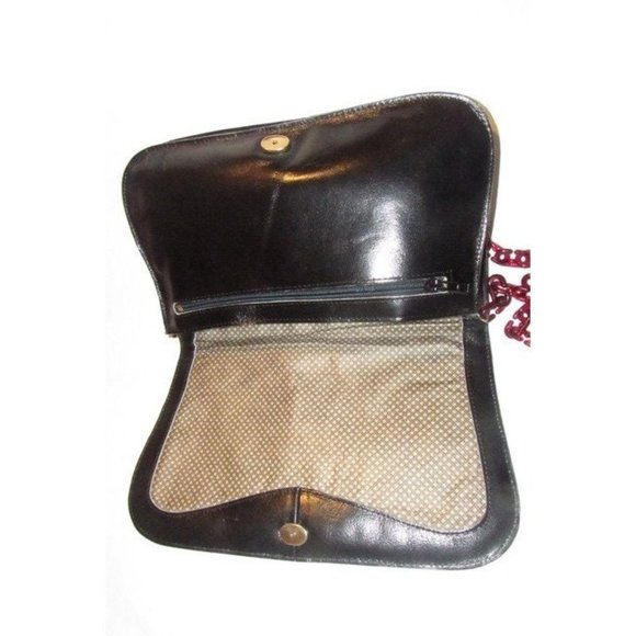 Keren Snakeskin Patchwork Saddle Bag w Lucite Chain Strap - Picture 4 of 10